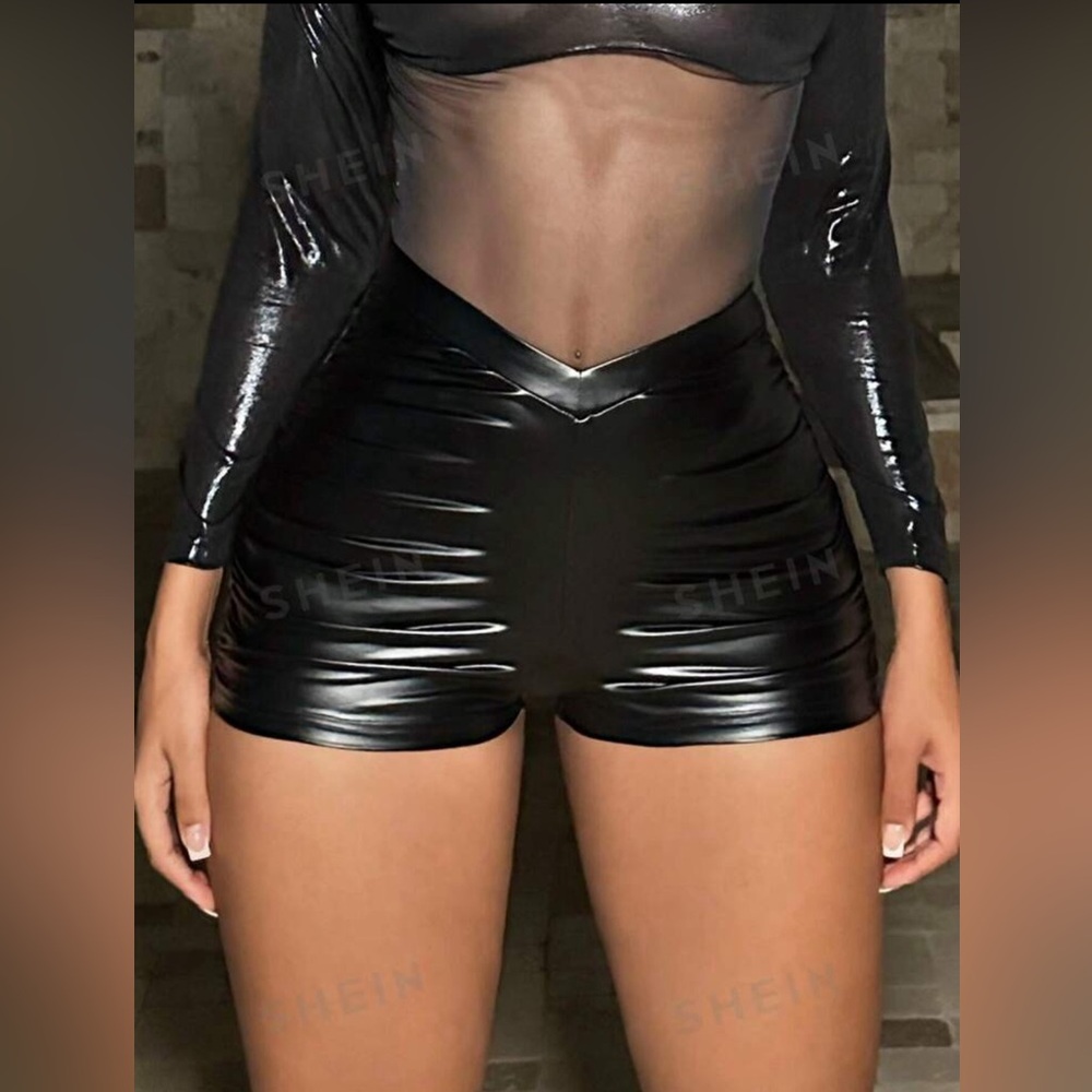 SHEIN leather black shorts